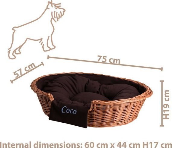 WickerPL POPPY OWALNE WIKLINOWE LEGOWISKO DLA ZWIERZĄT Z IMIENIEM KOSZ DLA PSA 75X57 H19 / ROZMIAR WEWNĘTRZNY 60X44 H17 CM