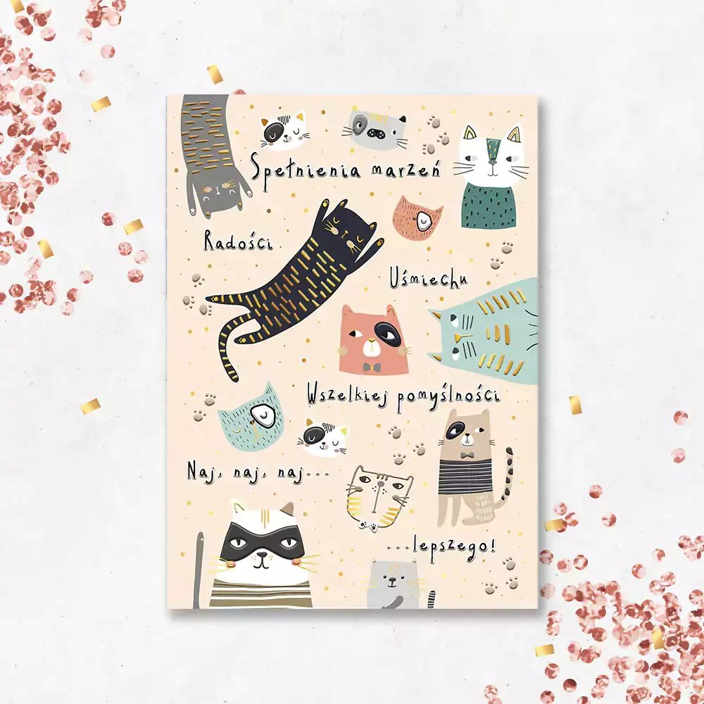 Karnet A5 Urodziny - Beżowe koty