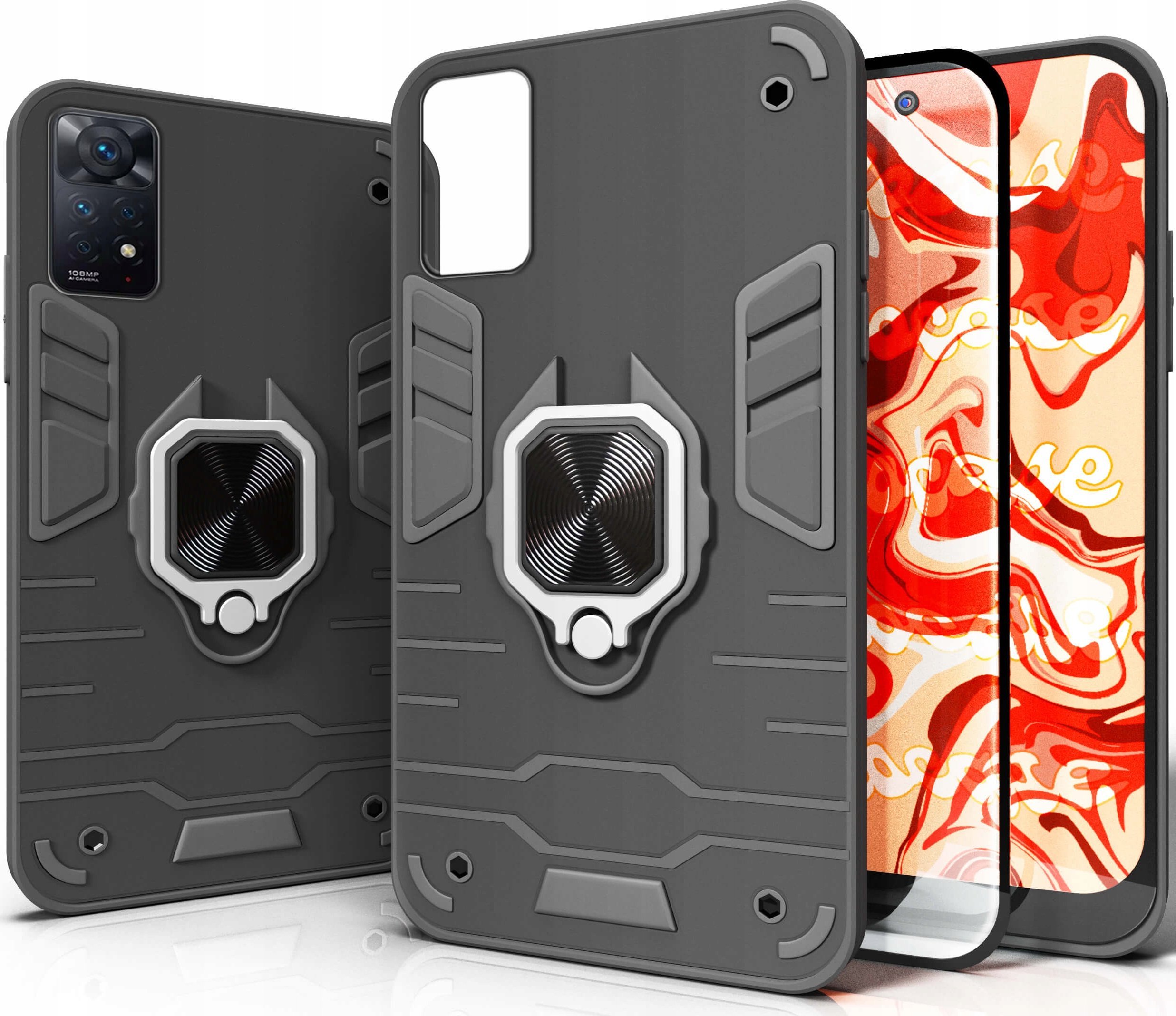 Hello Case ETUI PANCERNE DO XIAOMI REDMI NOTE 11 4G CZARNE OBUDOWA ARMOR HOLDER SZKŁO