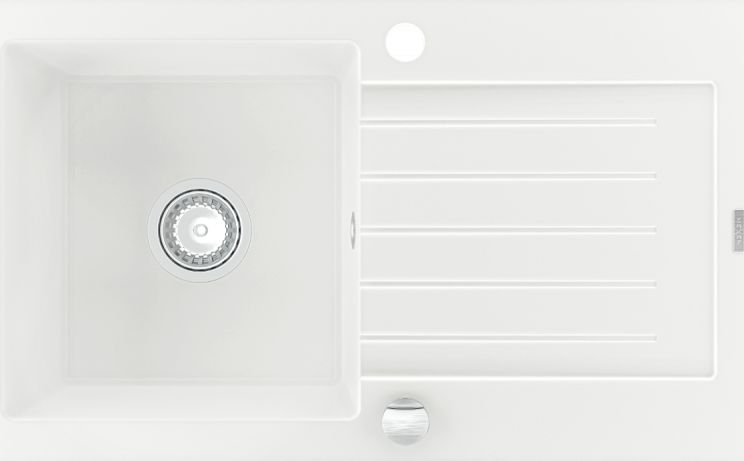 Zlewozmywak Mexen Pablo granitowy 1-komorowy z ociekaczem 752 x 436 mm, biały - 6510751010-20