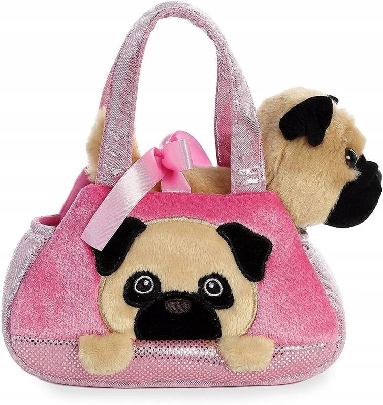 AURORA Fancy Pals plush toy pug in a bag, 20 cm