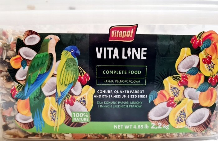 Vitapol Vitaline Karma pełnoporcjowa dla konur, mnich i innych średnich papug, wiadro 2,2 kg