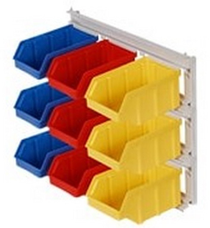 qBox Wieszak do zawieszania pojemników warsztatowych, wym. wieszaka 326 x 263 mm - 9 pojemników (Pojemniki bez pojemników)