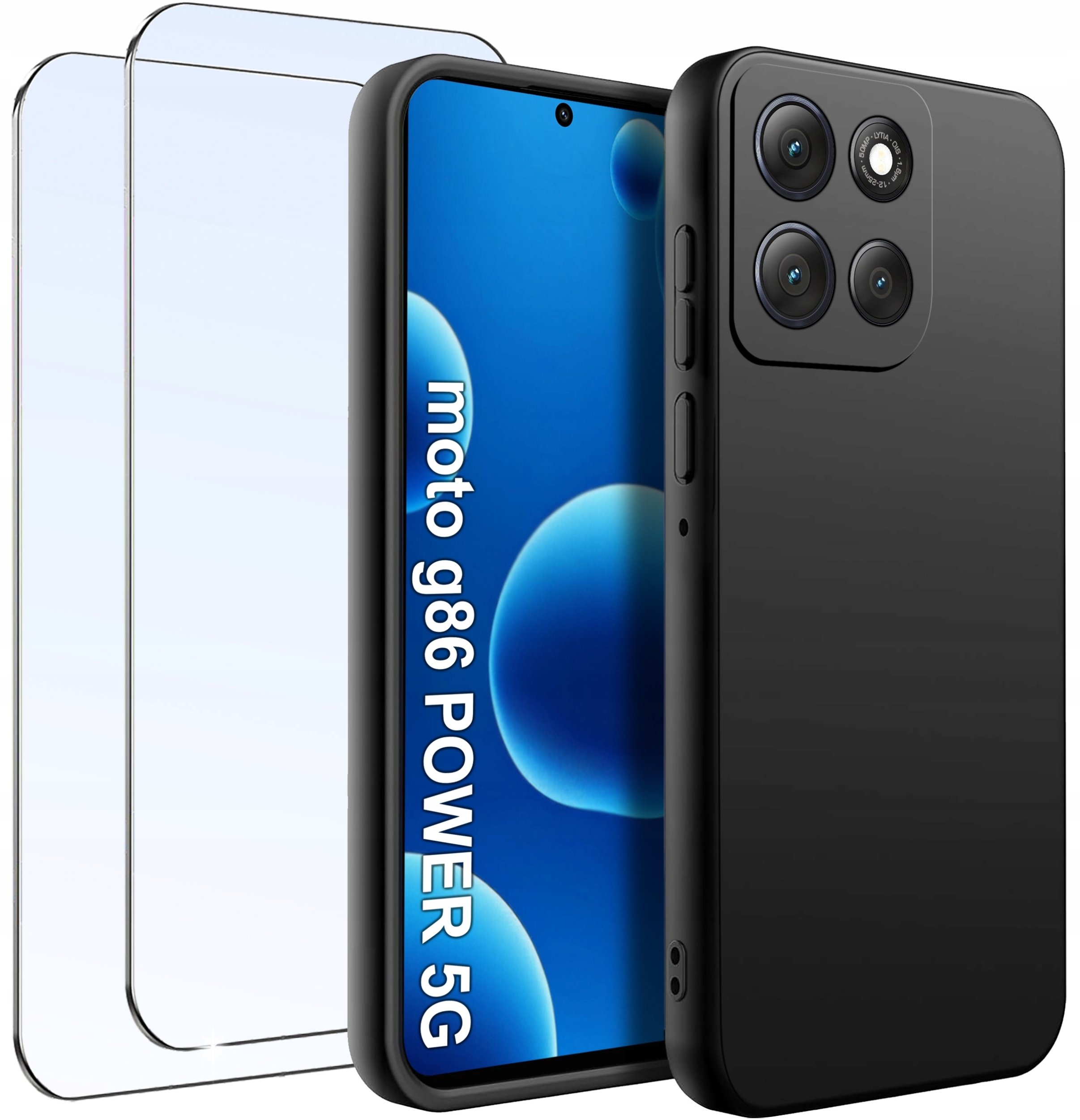 krainaGSM ZESTAW Etui do Motorola G86 Power Matowy Czarny Silikon + 2 sztuk Szkło