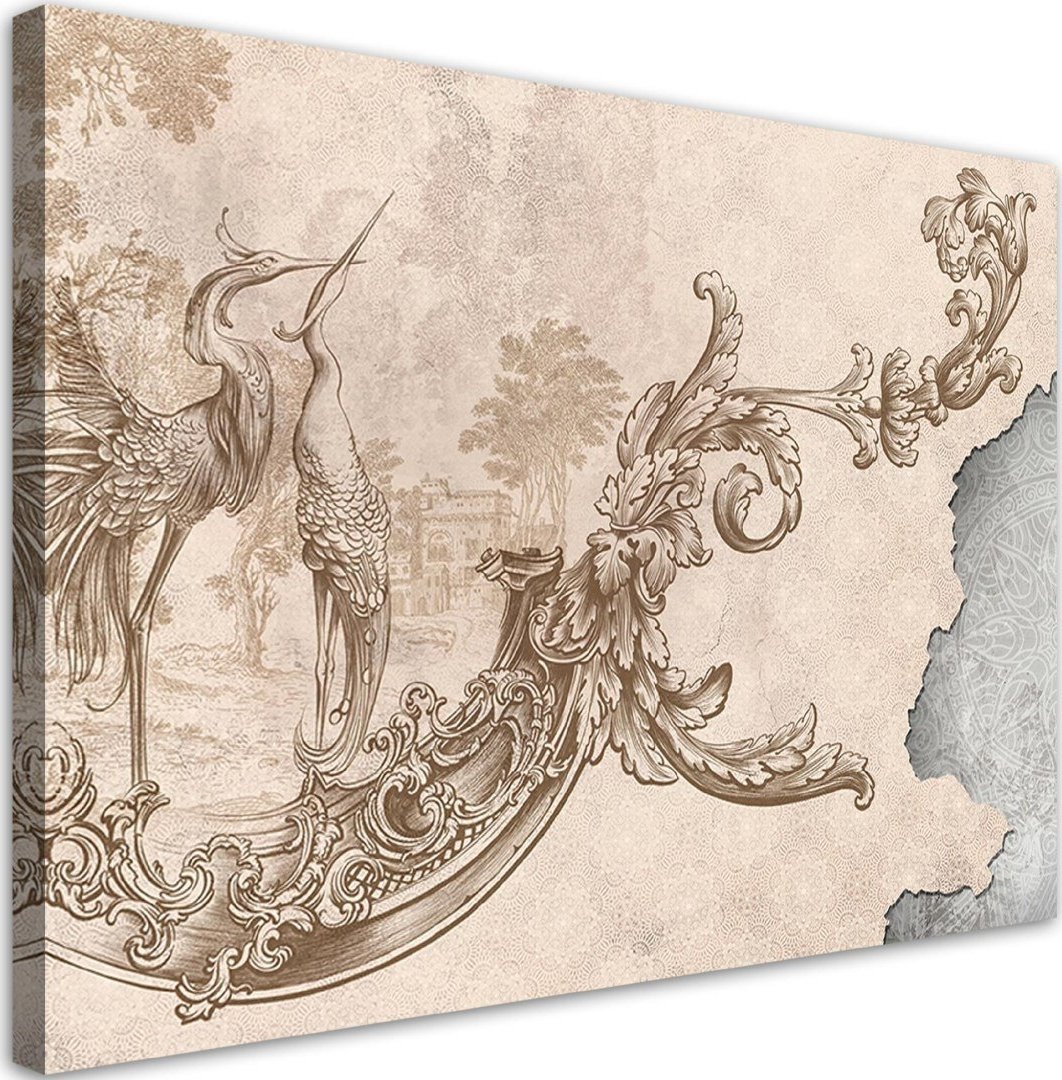 Feeby Obraz na płótnie, Dzikie ptaki i liście na orientalnym fresku - 120x80