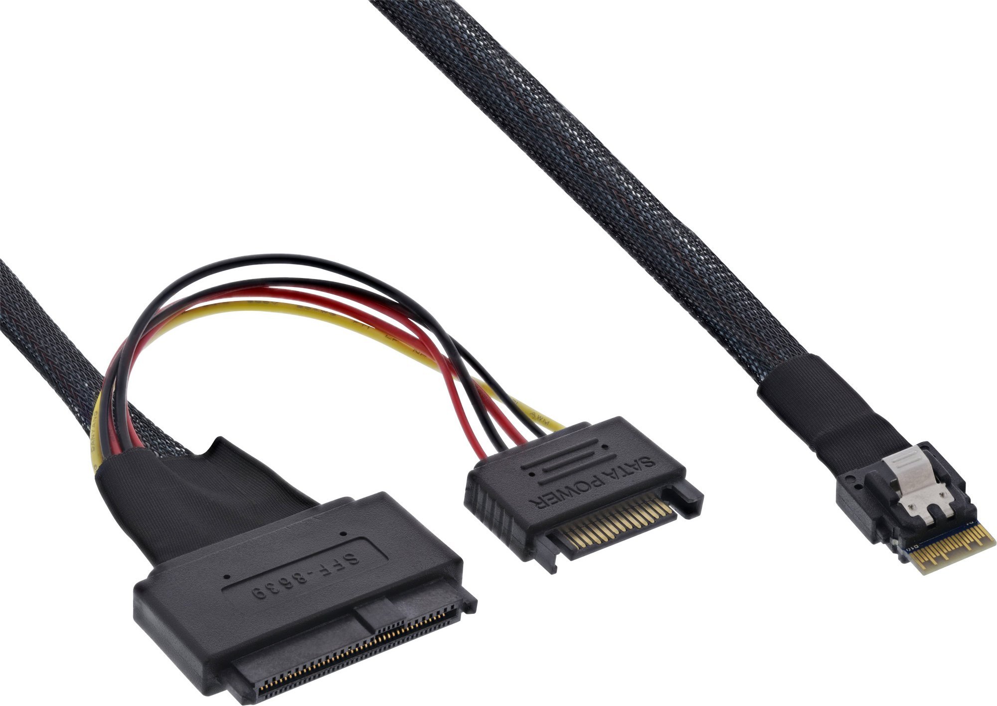 InLine InLine® Slim SAS cable, SFF-8654 to U.2 SFF-8639 + SATA power, 24Gb/s, 0.5m