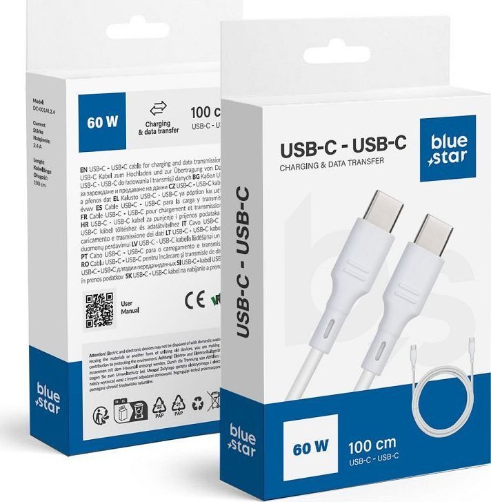 Kabel USB Blue Star USB-C - USB-C 1 m Biały