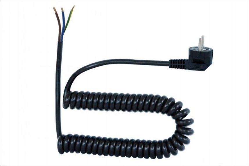 F-Elektro Sznur przyłączeniowy spiralny - wtyczka kątowa 3x1,00 05VVH8-F czarny - 10mb