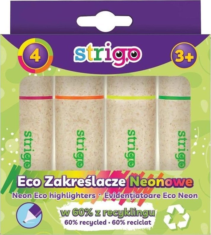 Strigo Zakreślacz Eco* Hi-text neon 4szt mix STRIGO
