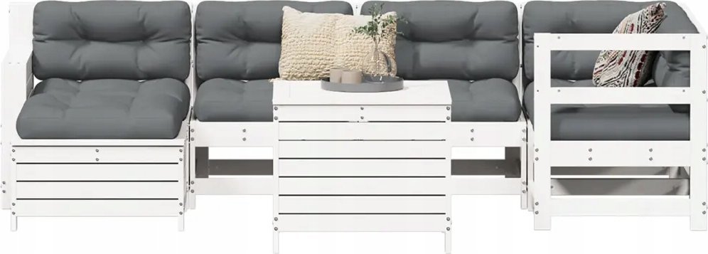 vidaXL 7-częściowy zestaw wypoczynkowy do ogrodu, biały, lite drewno sosnowe