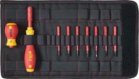 Wiha Wkrętak i zestaw bitów slimVario płaski, Phillips, Pozidriv 9 częsci w torbie (41232)