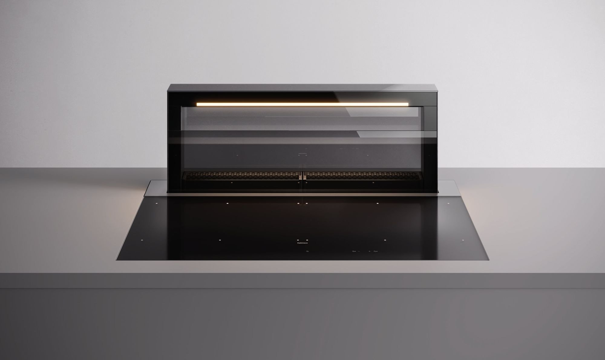 Falmec OKAP Z PŁYTĄ LEVEL ONE 90 cz/SZKŁO CZARNE BŁYSZCZĄCE led/BIAŁE s/800 bez/FILTRA