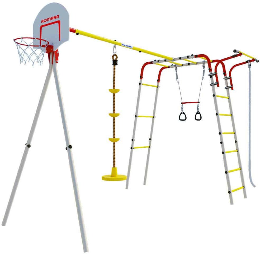 Plac zabaw AKROBATA ogród | Drabinka + talerz-huśtawka + kosz | Stal