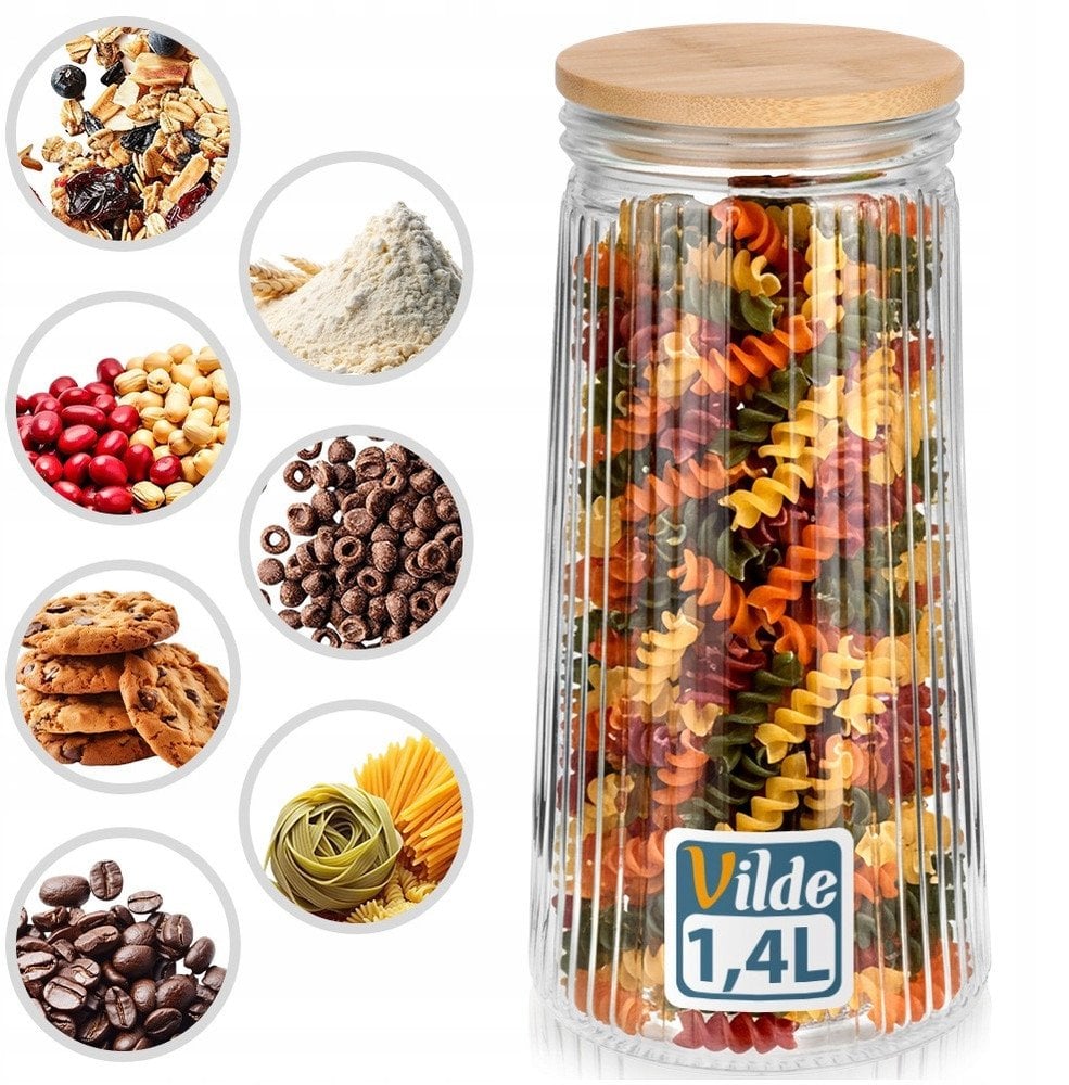 Pojemnik na produkty sypkie szklany z pokrywką i uszczelką 1,4 l