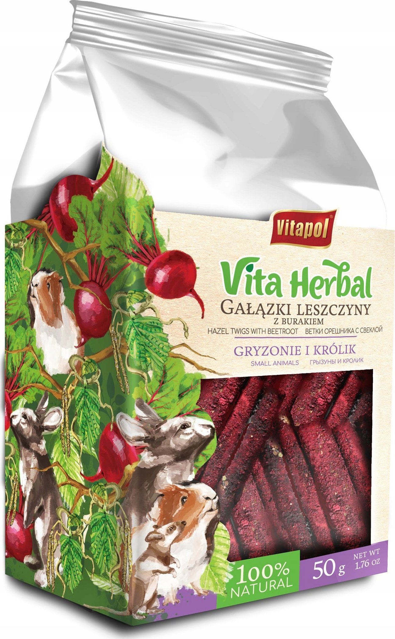 Vitapol Vita Herbal dla gryzoni i królika - gałązki leszczyny z burakiem, 50 g, 4szt/disp