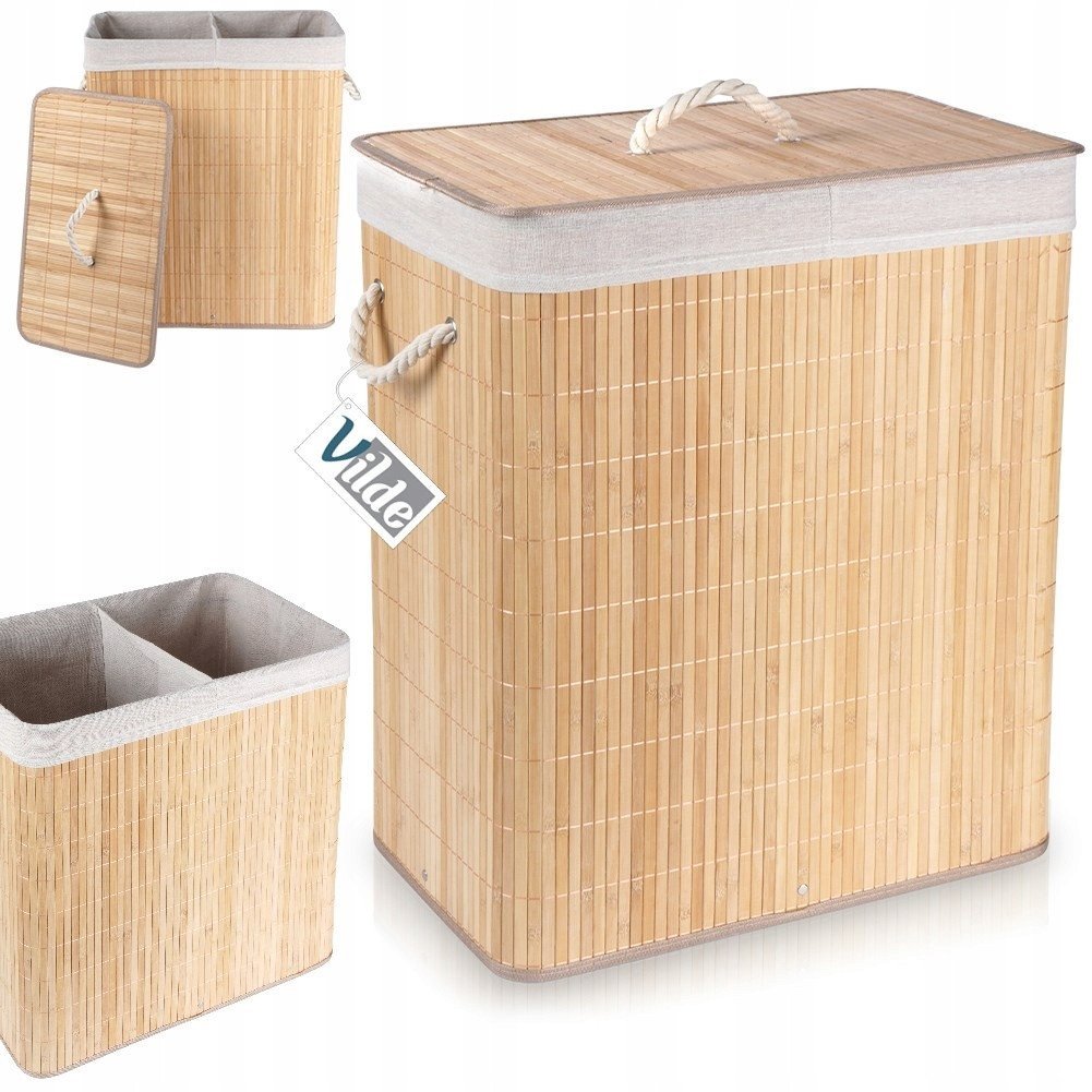 Kosz na pranie bambusowy beżowy 90 l orion