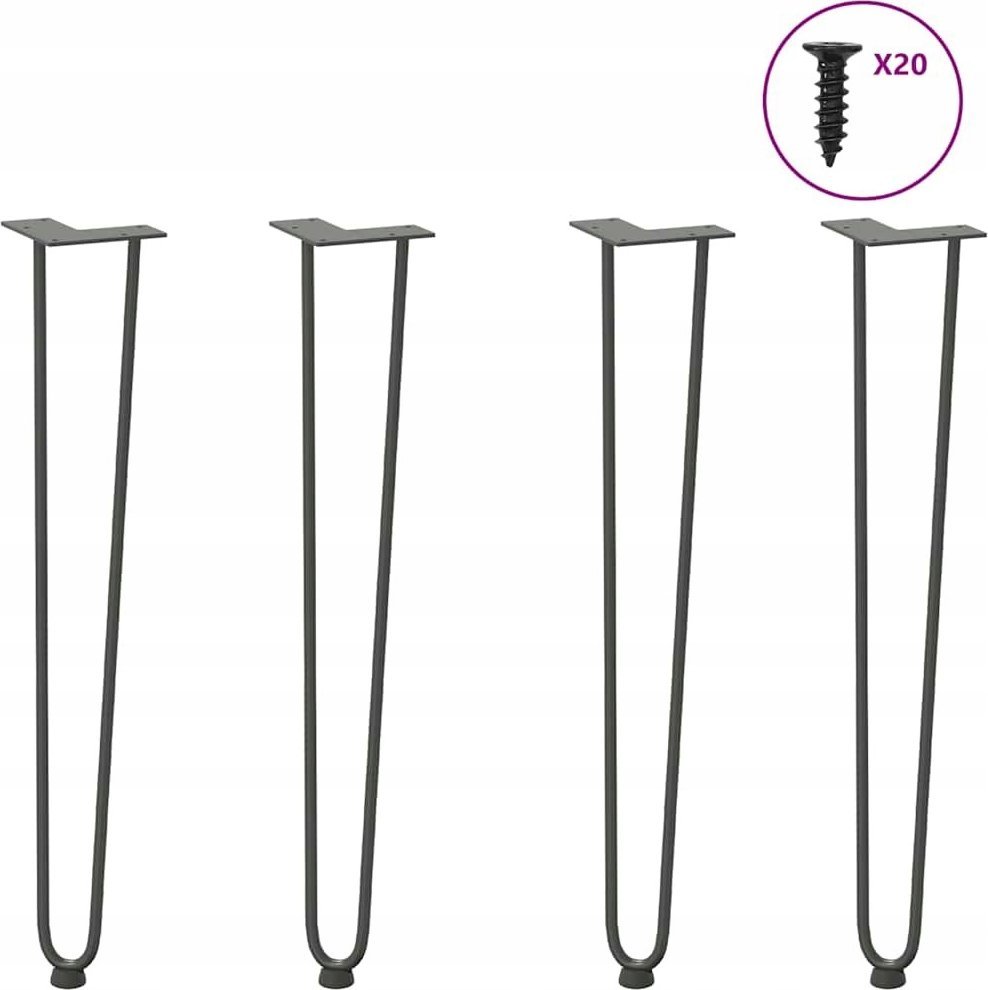 vidaXL Nogi do stołu Hairpin, 4 szt., antracyt, 72 cm, lita stal