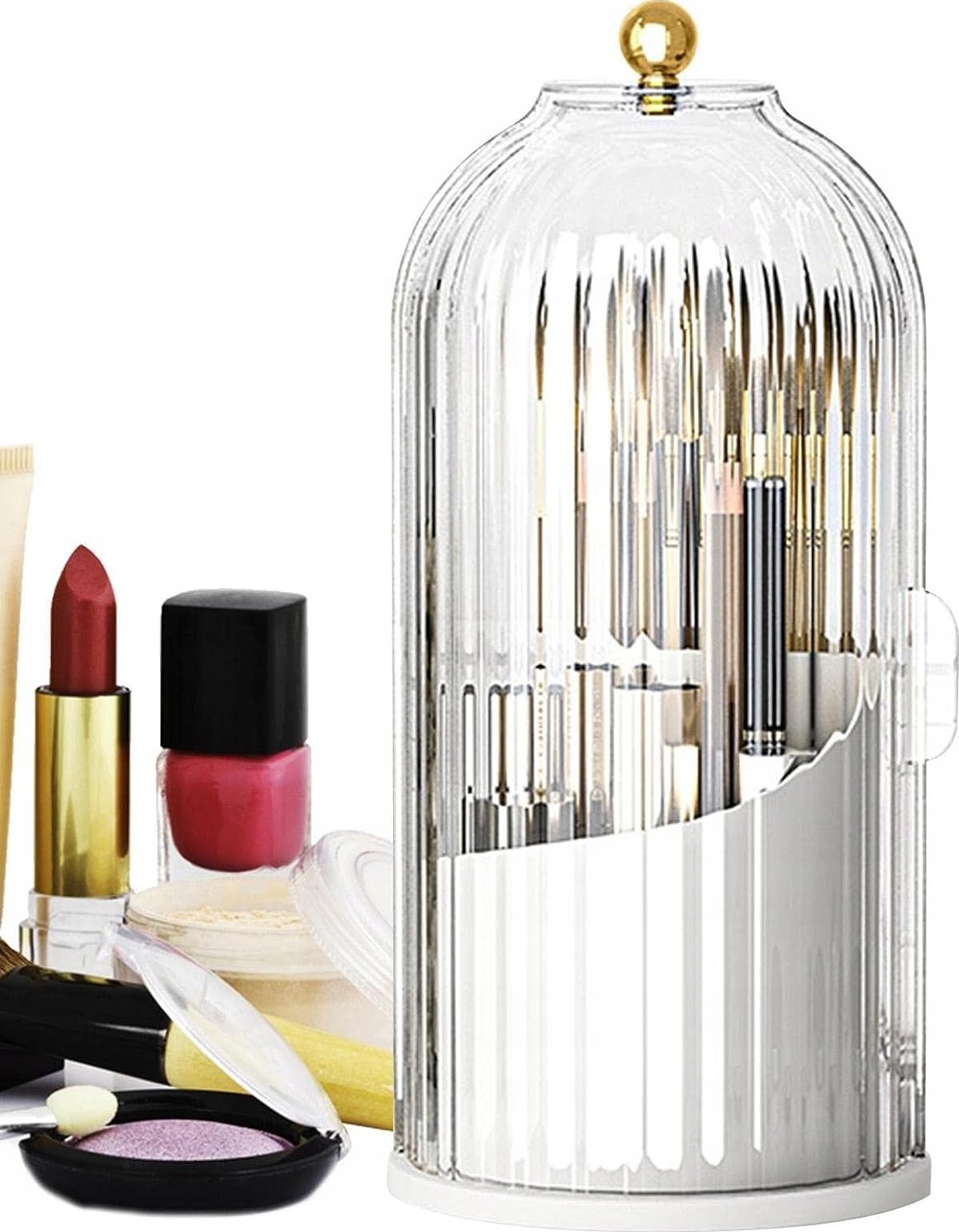 POJEMNIK ORGANIZER NA KOSMETYKI KUFEREK NA PĘDZLE DO MAKIJAŻU ELEGANCKI BEŻ