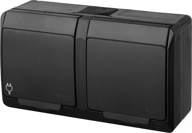 Elektro-Plast HERMES IP44 gniazdo natynkowe podwójne z uziemieniem 2x2P+Z czarne 0322-09