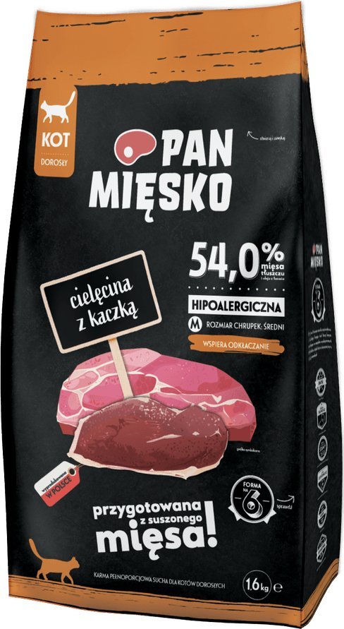 Pan Mięsko Karma sucha dla kota Cielęcina z kaczką (dorosły) chrupki M 1,6kg