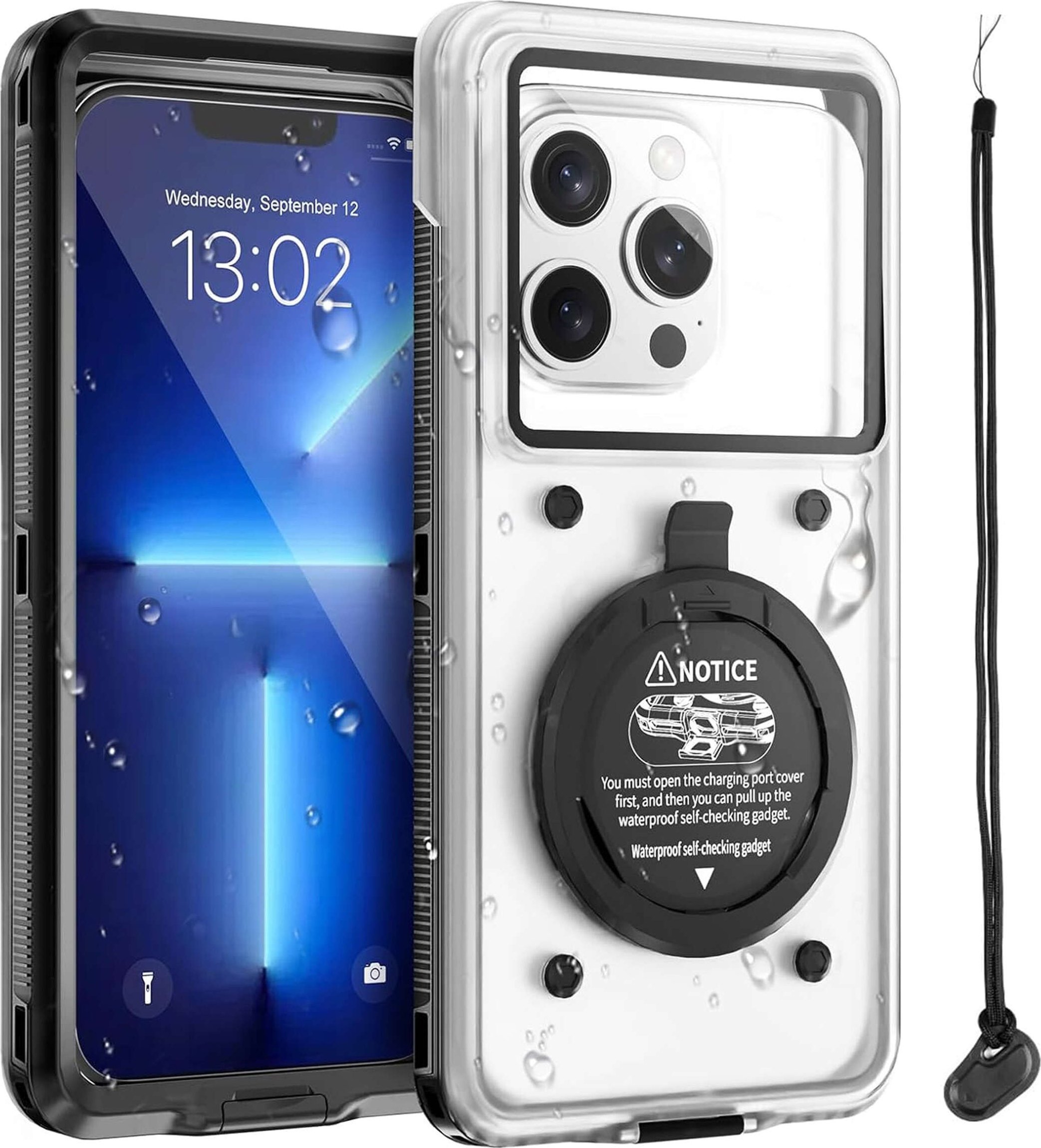 Alogy Etui wodoodporne wodoszczelne IPX68 uniwersalne na telefon do 6.9 cala Case futerał do wody + Smyczka Alogy Czarne