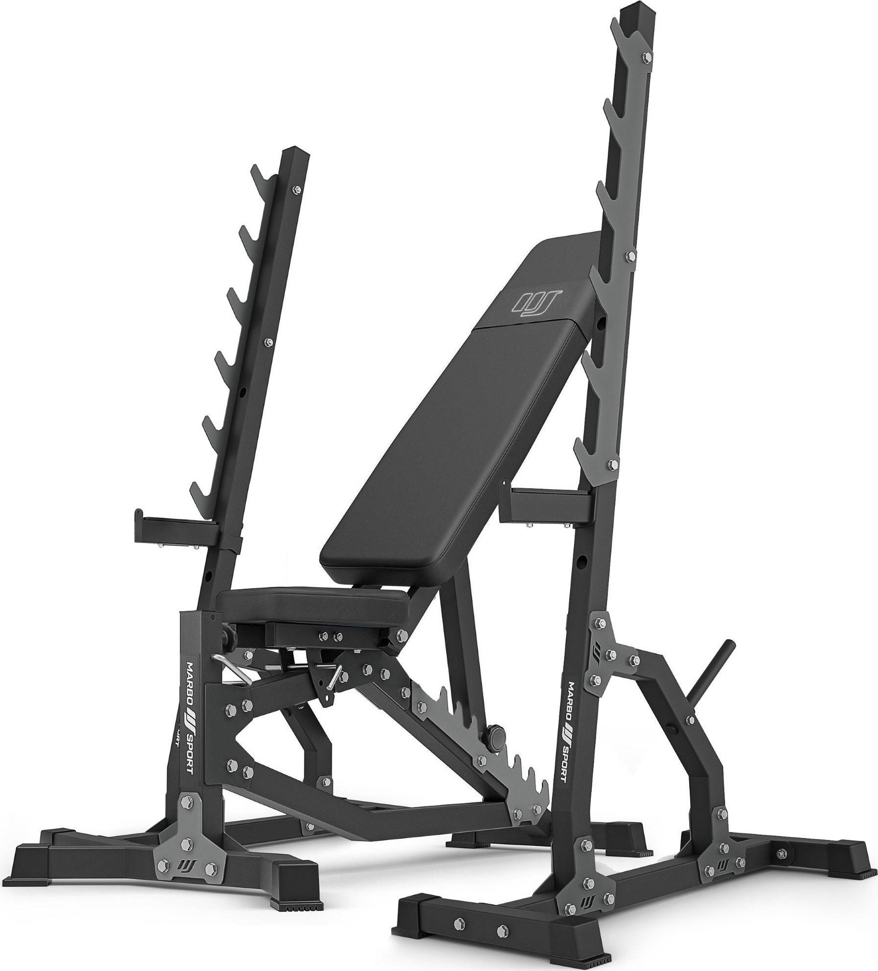 Zestaw MS8_2.0 | Dwustronnie regulowana ławka treningowa + wielopoziomowe stojaki (2 sztuki) - Marbo Sport