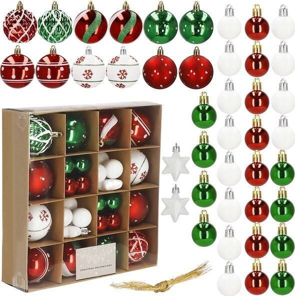 Springos Bombki choinkowe 42 szt. ozdoby świąteczne zestaw czerwone, białe, złote UNIWERSALNY
