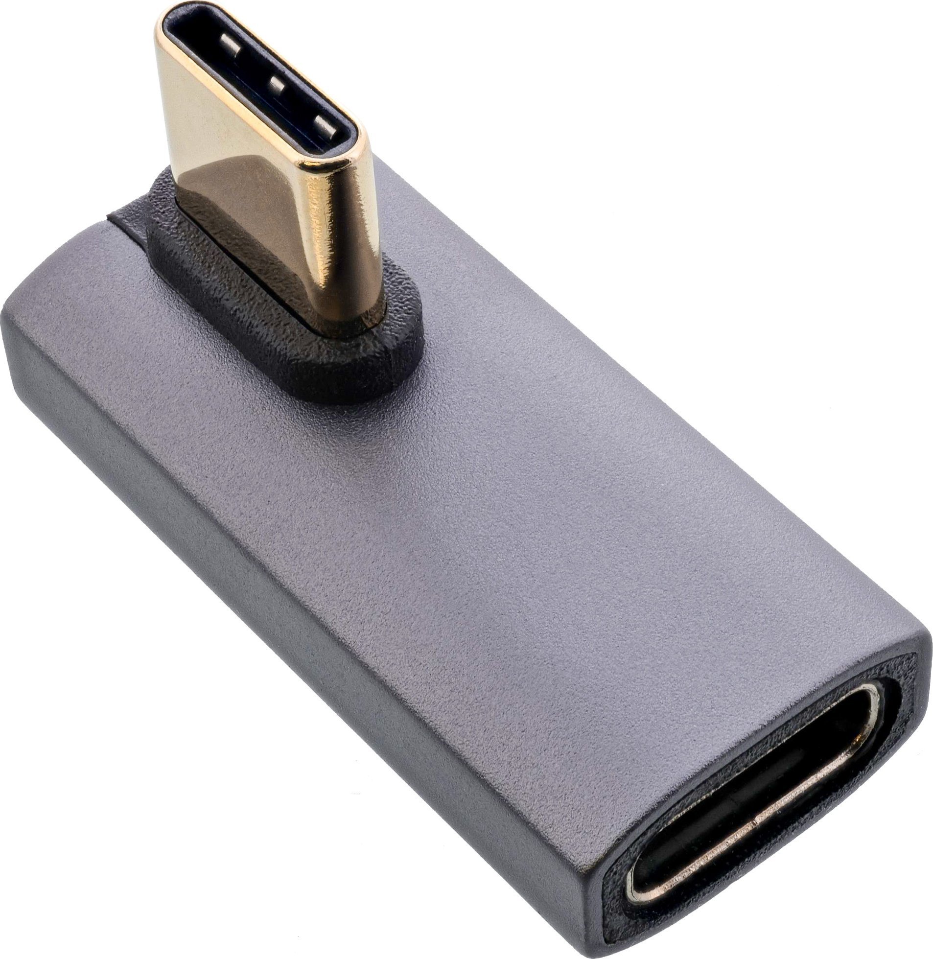 InLine® USB4 Adapter, USB-C Stecker/Buchse vertikal rechts/links gewinkelt, grau