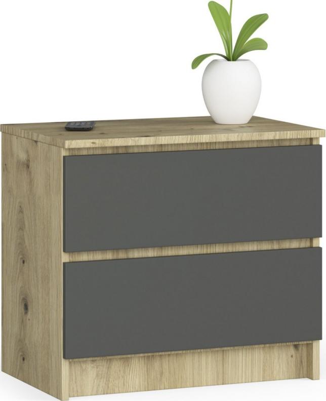 Fabryka Mebli Akord Komoda do salonu K 60 cm 2 szuflady - dąb artisan-grafit szary