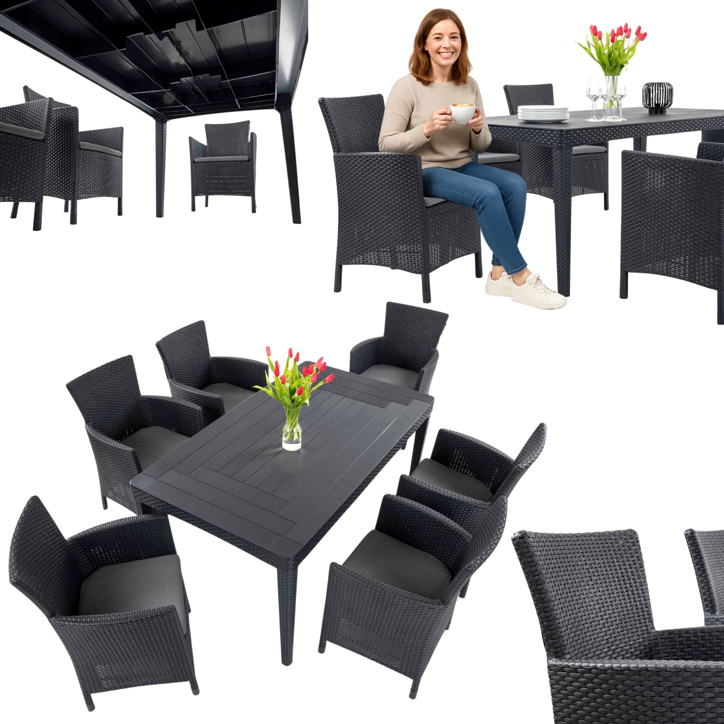 Keter Komplet mebli ogrodowych Stół GIRONA + 6 Foteli IOWA dla 6 osób Grafit