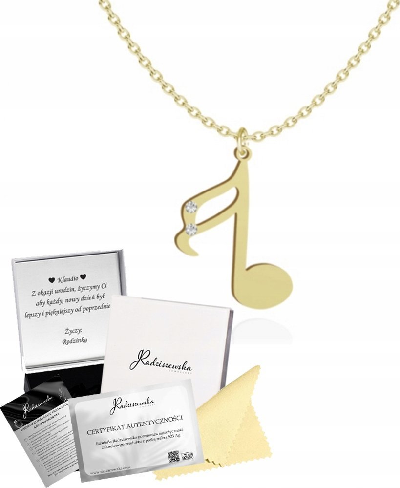 Radziszewska Jewellery ZŁOTY NASZYJNIK NUTKA NUTA ŁAŃCUSZEK SREBRO 925 PREZENT ŻYCZENIA GRATIS
