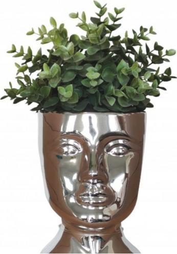 Polnix Doniczka głowa ceramiczna srebrna 16 cm