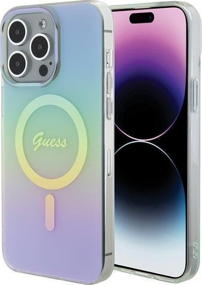 Guess Guess GUHMP15LHITSQ iPhone 15 Pro 6.1" turkusowy/turquoise hardcase IML Iridescent MagSafe