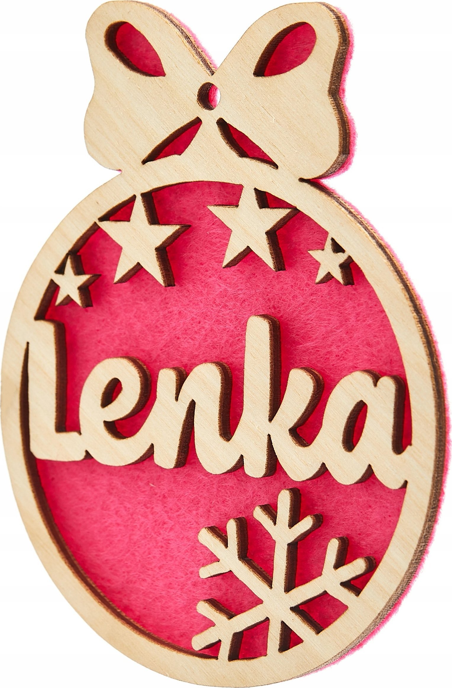 Techrebal BOMBKA DREWNIANA Z IMIENIEM NA CHOINKĘ RÓŻOWA