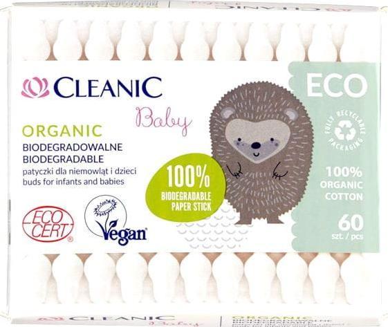 Cleanic Bawełniane Patyczki dla dzieci i niemowląt Organic 60 szt. Cleanic