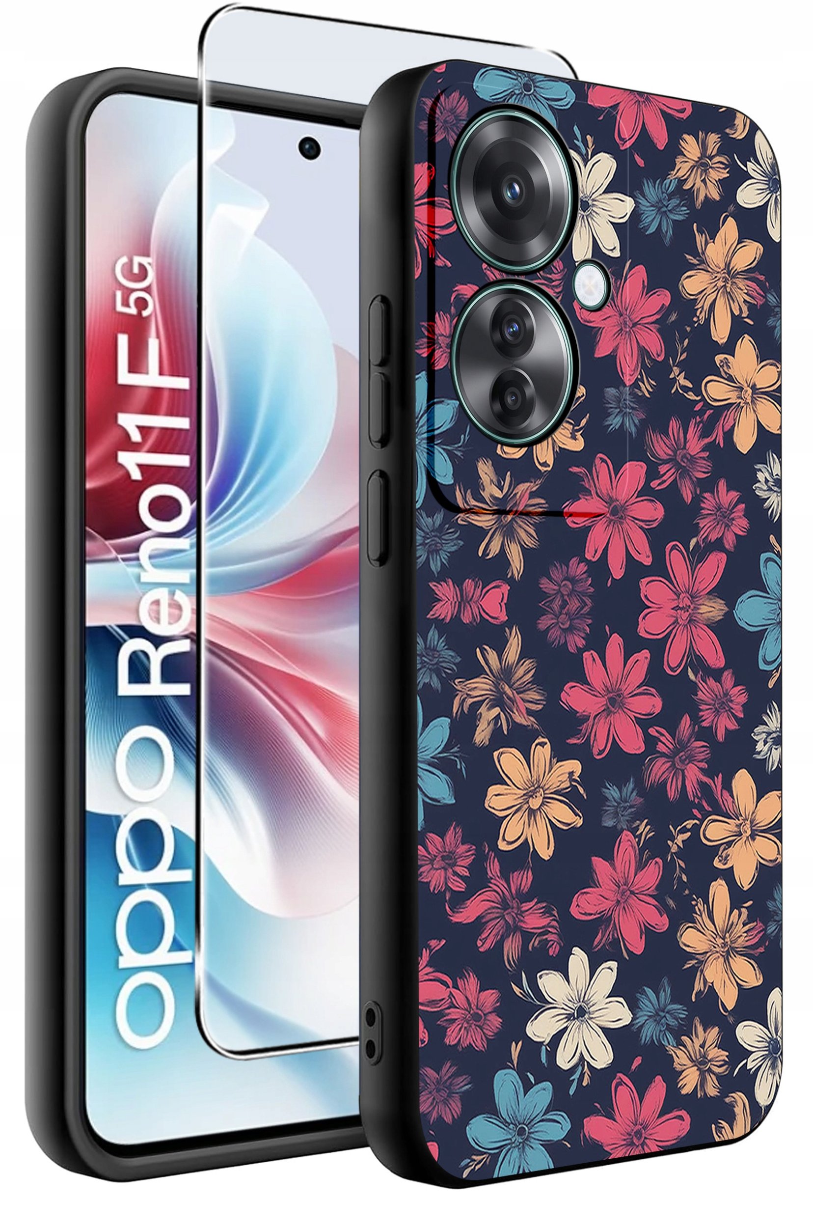 ETUI do Oppo Reno11 F 5G WZORY | SILIKONOWE MATT CASE + SZKŁO HARTOWANE 9H