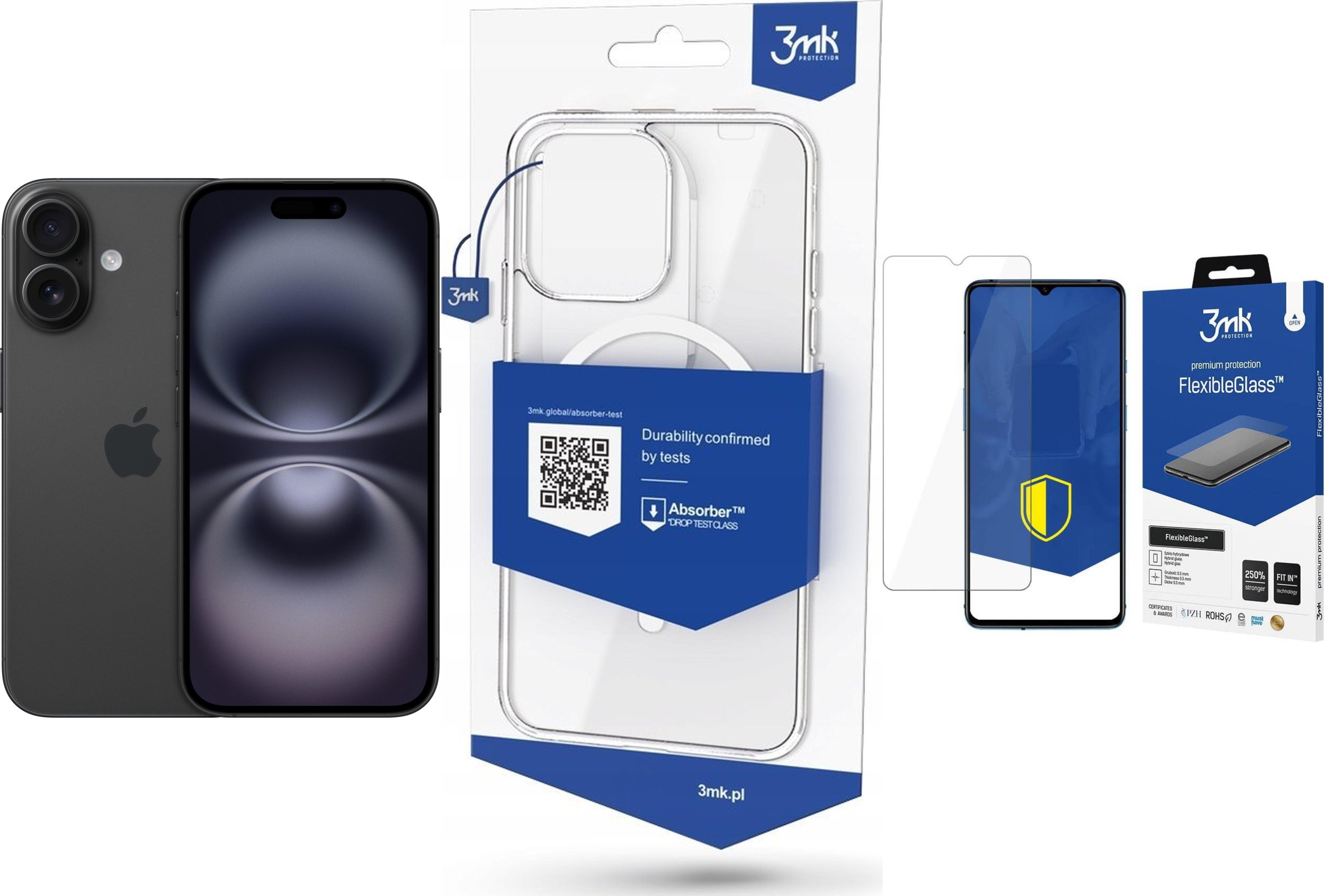 Smartfon Apple iPhone 16 128GB Black (MYE73) + FlexibleGlass + Etui MagCase