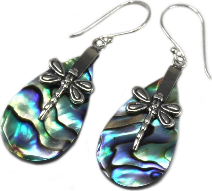 Lovrin Srebrne kolczyki z Abalone - Ważka