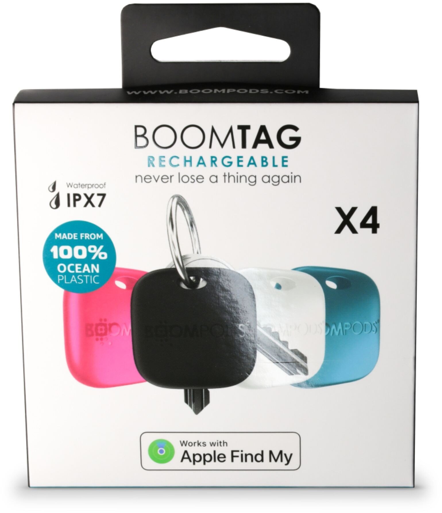 Boompods Boomtag Rechargeable 4 pcs. Black, Blue, White, Pink