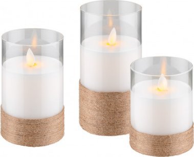 Goobay Zestaw 3 świec LED z prawdziwego wosku w szklance, białe