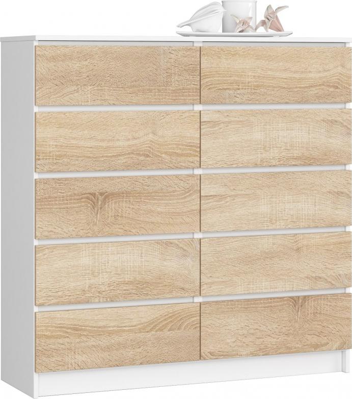 Fabryka Mebli Akord KOMODA K 120 cm 10 SZUFLAD BIAŁA / SONOMA
