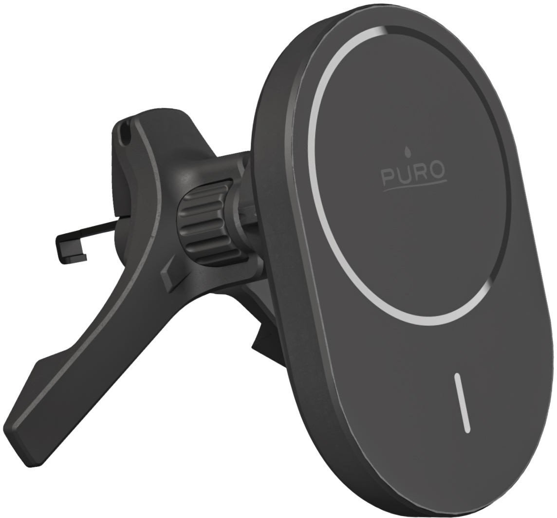 Uchwyt samochodowy Puro z ładowarką Qi2, kompatybilny z MagSafe - czarny