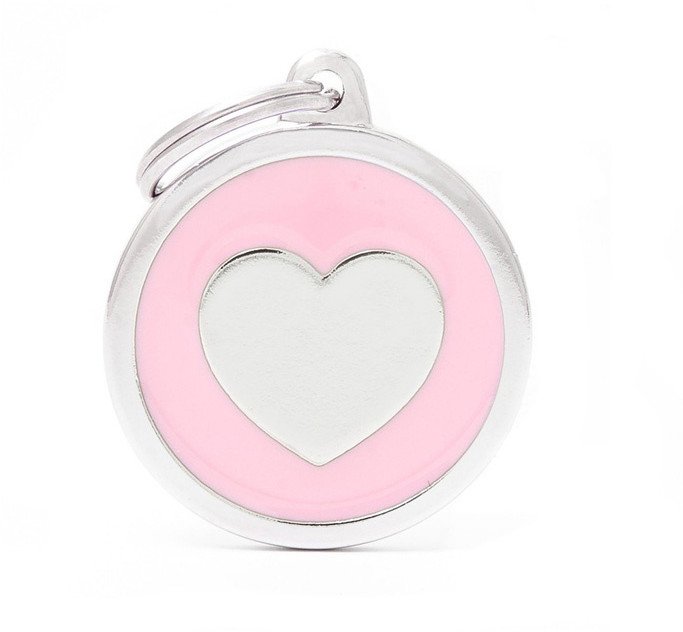 Zawieszka Adresówka Identyfikator z grawerem dla psa i kota kółko z sercem różowe