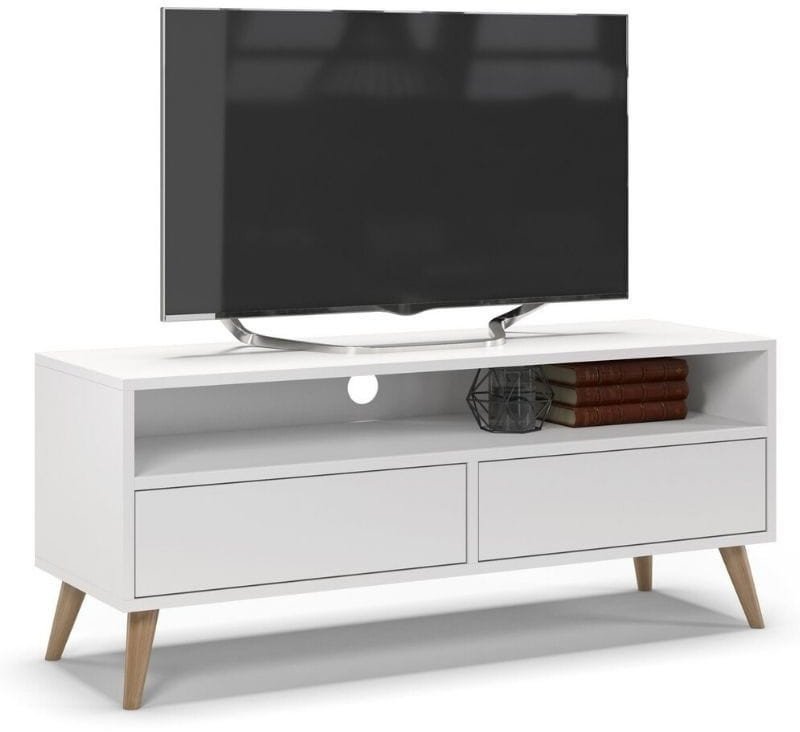 Szafka rtv, stolik pod telewizor, SKAND, 120x40x50 cm, biel, mat