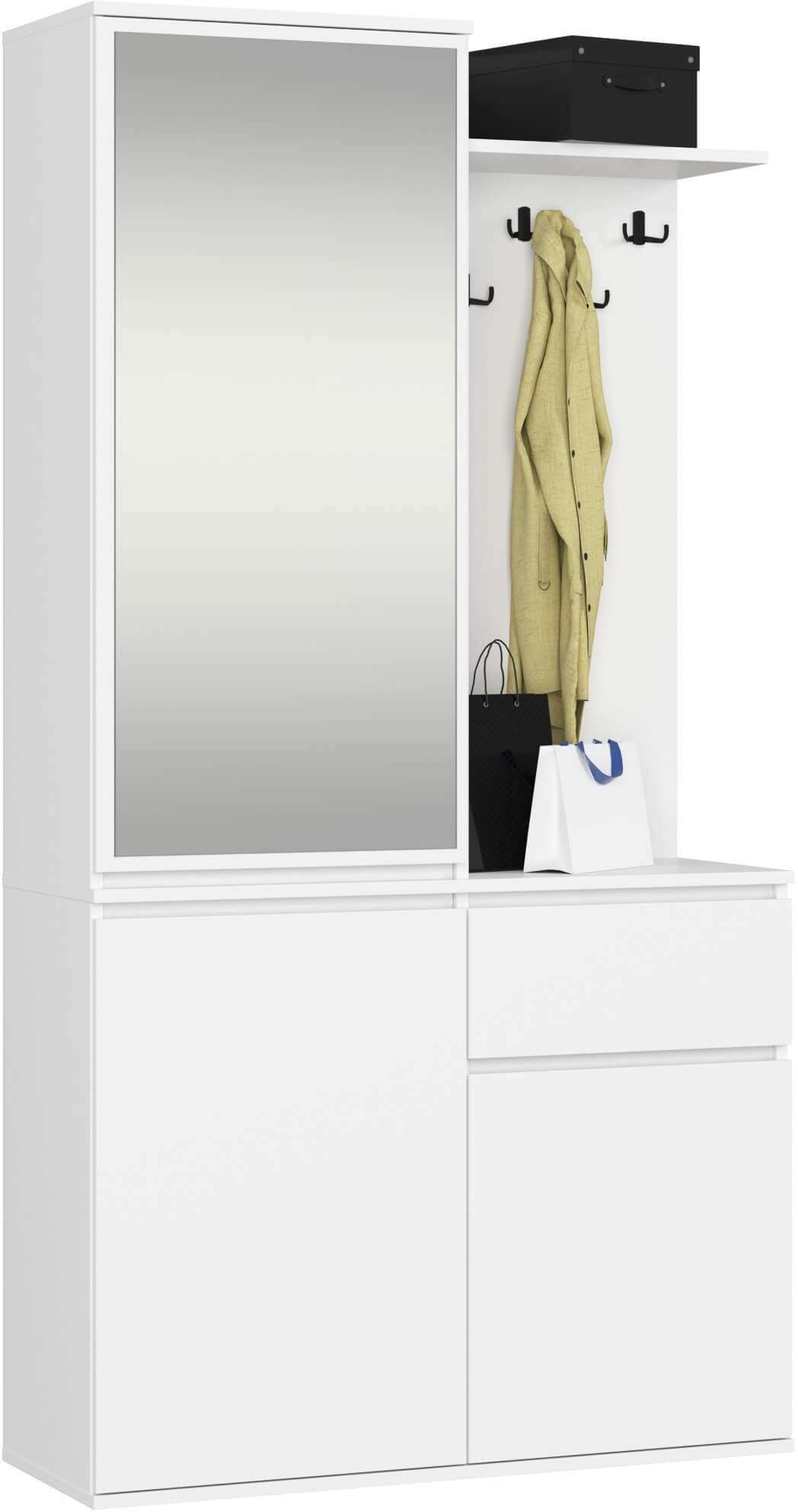 Szafa do przedpokoju z lustrem ENTRO 95 cm duża garderoba wieszaki - biała