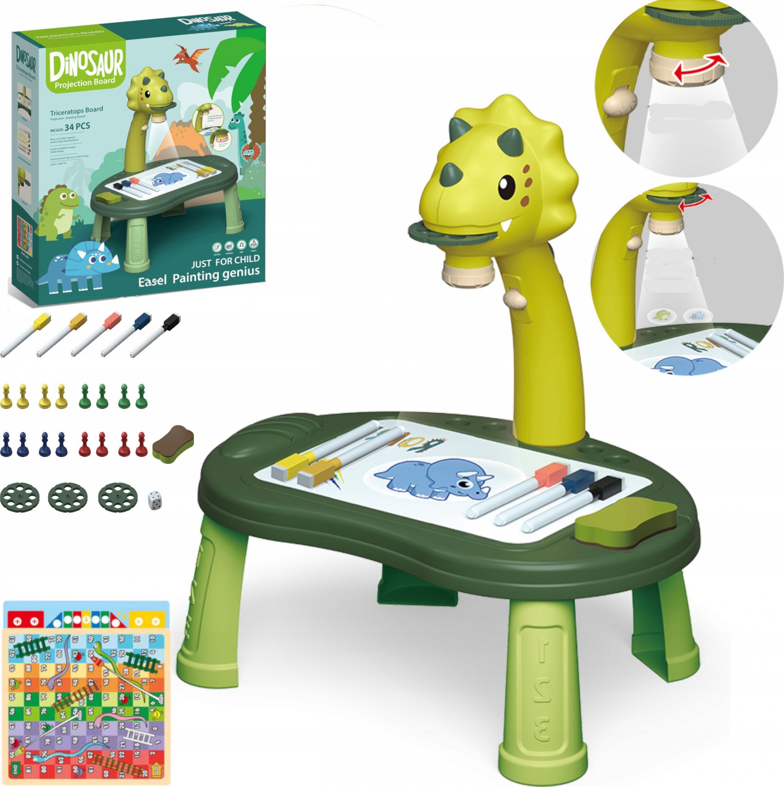 Projektor do rysowania dinozaur stolik chińczyk 41
