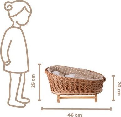 WickerPL BUJANE ŁÓŻECZKO KOŁYSKA Z WIKLINY DLA LALEK Z POŚCIELĄ 46X28 H 20/25 CM