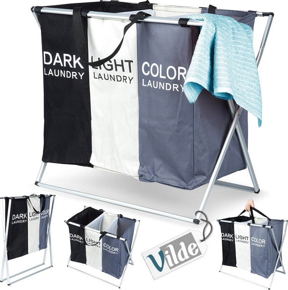 Vilde Kosz na pranie składany trzykomorowy 105 l