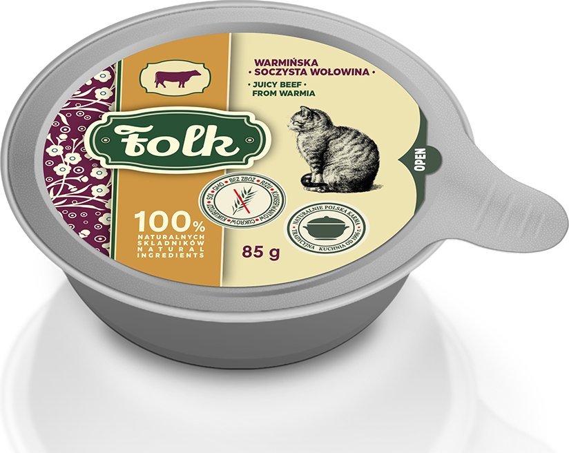 Folk Karma mokra dla kota FOLK Warmińska soczysta wołowina szalka 85g