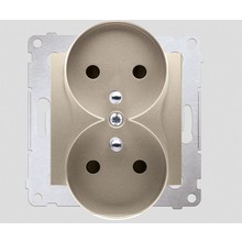 Kontakt-Simon Gniazdo podwójne 16A IP20 z/u i przesłoną torów złoty mat - DGZ2MZN.01/44